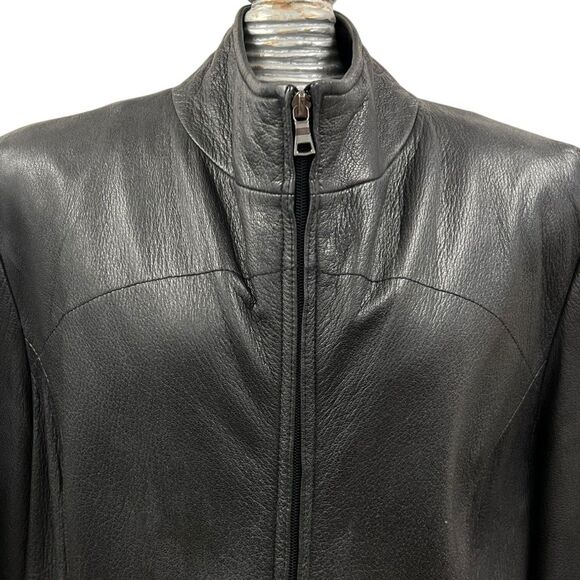 Kenneth Cole Reaction Women’s Black Leather Zip Jacket LARGE Minimalist Classic - Picture 4 of 14
